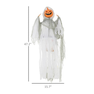 Outdoor Halloween Hanging Pumpkin Ghost with Light-Up Eyes and Sound - Orange