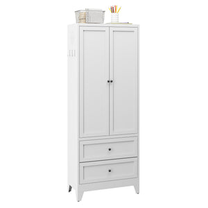 Pantry Cabinet With 2 Drawers, Freestanding Kitchen Storage Cabinet With Adjustable Shelves, Heavy-Duty Organizer For Spices, Dishware, Small Appliances - White