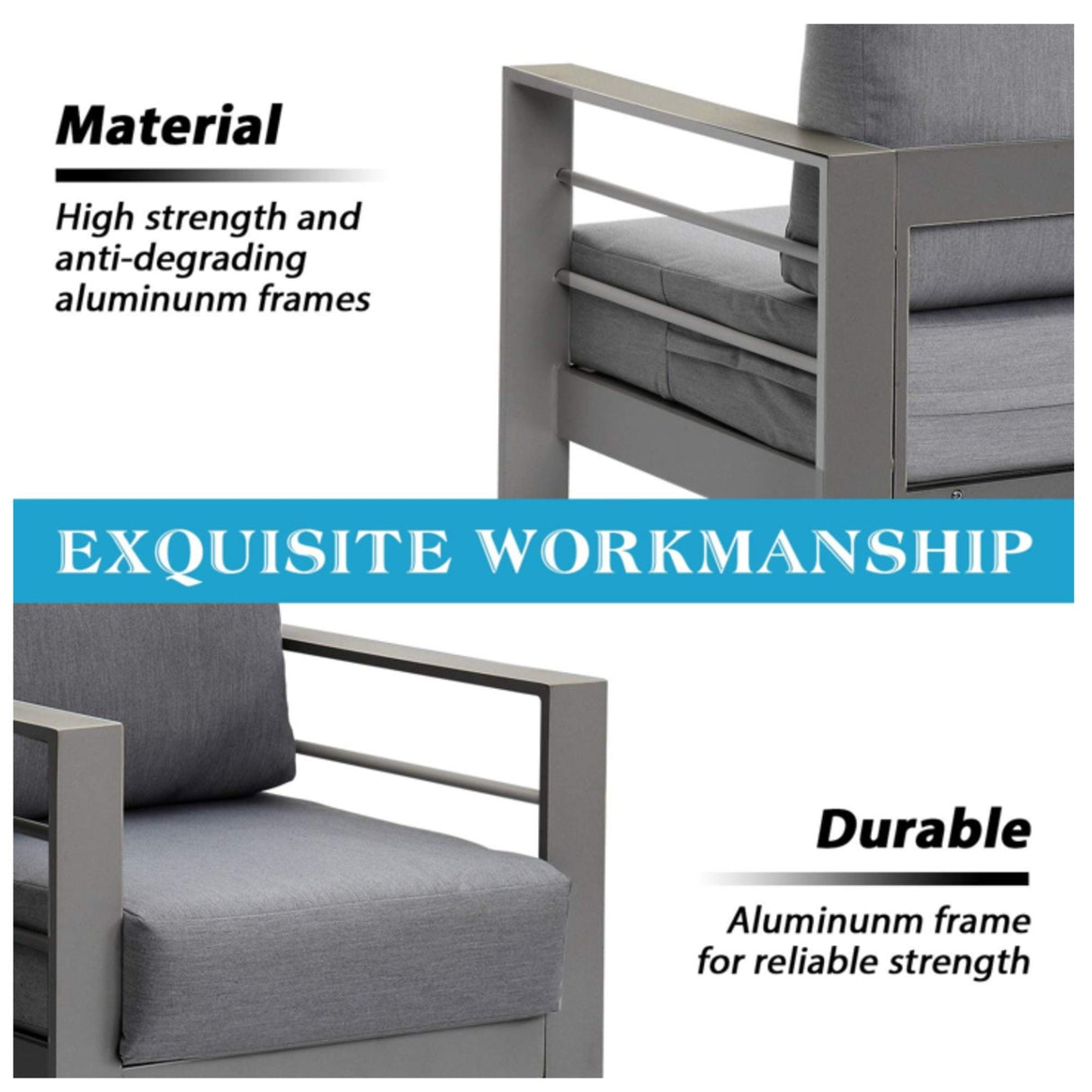 Patio Armchairs With Thick Cushions, All Weather (Set of 2) - Gray / Gray