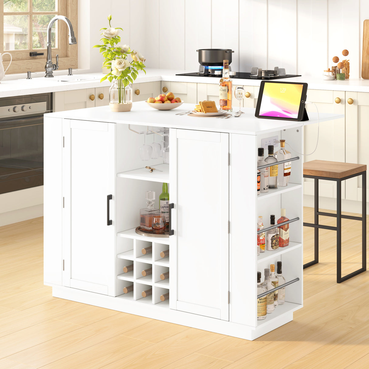 U-Style 47.2" Counter Height Table with Foldable Top & Power Outlet