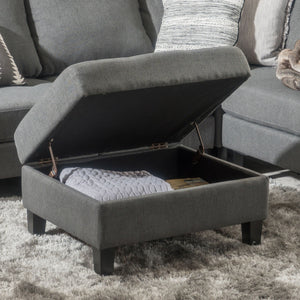 Storage Ottoman With Birch Wood Legs And Cushioned Top