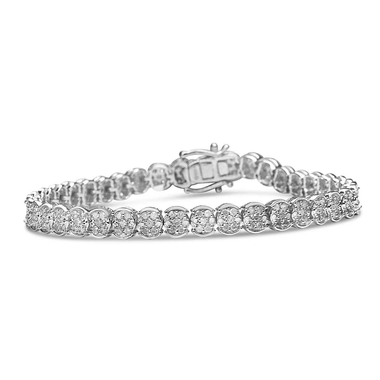 .925 Sterling Silver 2.0 Cttw Diamond Cluster Link Bracelet (I-J Color, I2-I3 Clarity) - Size 7.25"