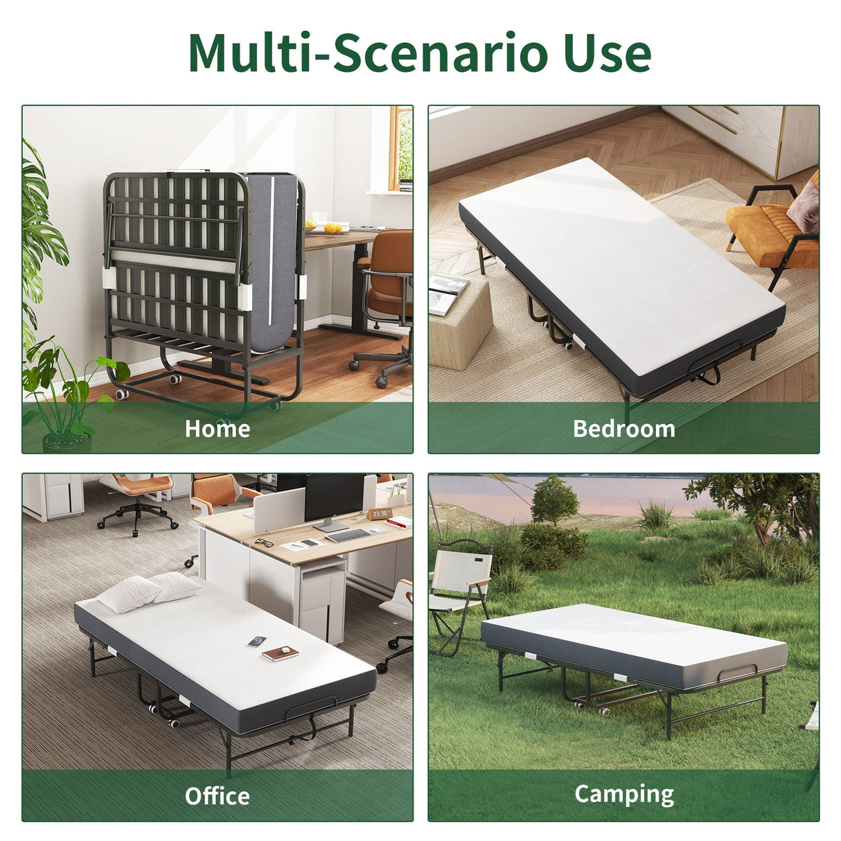 Twin Extra Long Folding Bed for Tall People with Memory Foam Mattress
