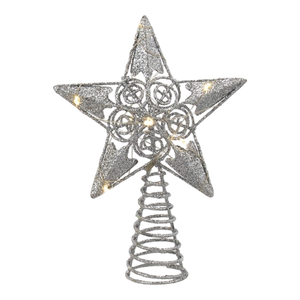 6" Battery Operated Lighted Silver Tree Topper