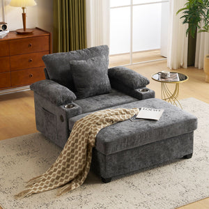 Modern Oversized Chair With Ottoman, Cupholders And USB Charging Ports