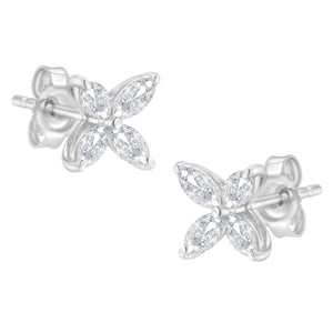 14K White Gold 1/2 Cttw Marquise Diamond 8 Stone Floral Leaf Stud Earrings (H-I Color, SI1-SI2 Clarity)