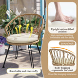 U_STYLE Outdoor Leisure Set, 2 Rattan Single Chairs with Glass Round Table