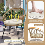 U_STYLE Outdoor Leisure Set, 2 Rattan Single Chairs with Glass Round Table