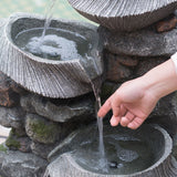 Indoor Outdoor Stone Water Fountain - 4 Tier Polyresin with LED Light