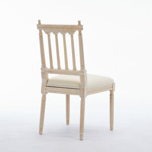 Antique Dining Chairs - Linen Fabric Upholstered Wooden Chairs Set of 2