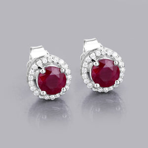 1.22 Carat Genuine Ruby and White Diamond 14K White Gold Earrings
