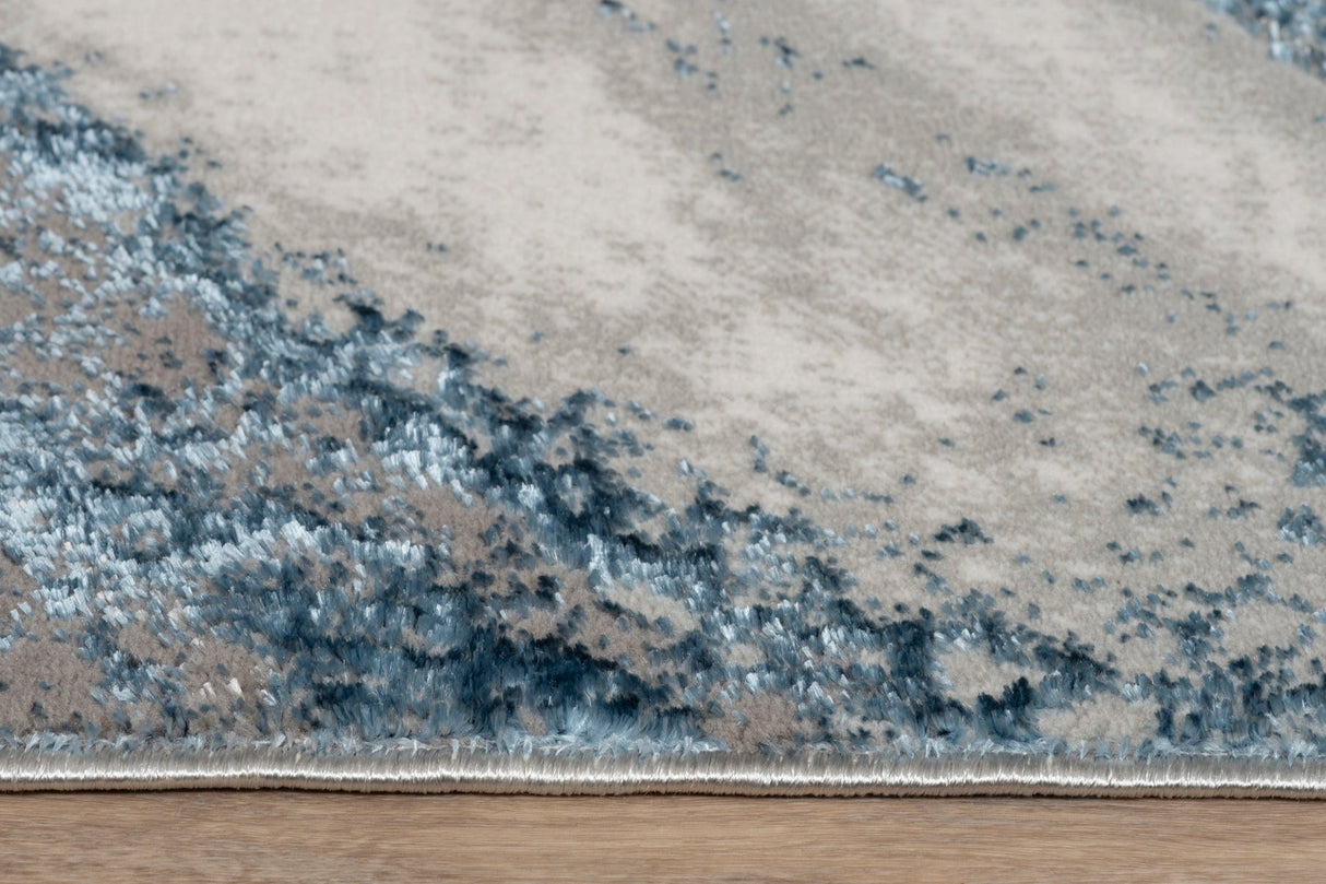 'Ziv' Luxury Area Rug in Blue and Grey Abstract Design