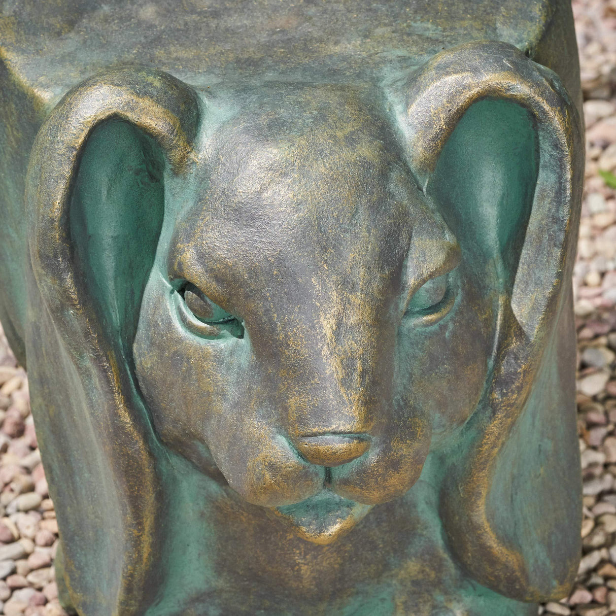 13inch High Rabbit Garden Stool, Lightweight Concrete, Gold Patina Finish, No Assembly Required