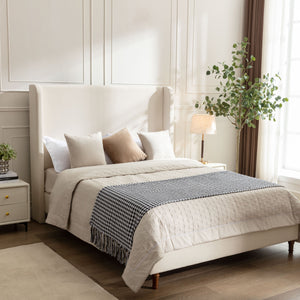Harper Tall Headboard Upholstered Bed in Ivory Boucle, California King
