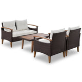4 Piece PE Rattan Outdoor Sofa Set with Wood Table and Legs