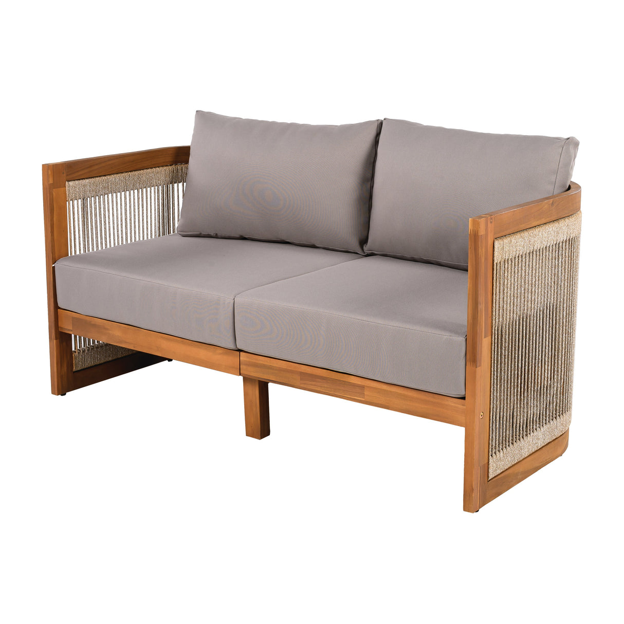 4-Piece Patio Seating Group with Acacia Wood and Woven Rope Accents
