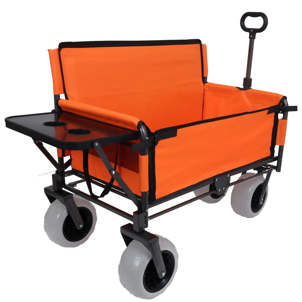 3 in 1 Folding Wagon with Bench Seat and Rear Mounted Tabletop - Orange