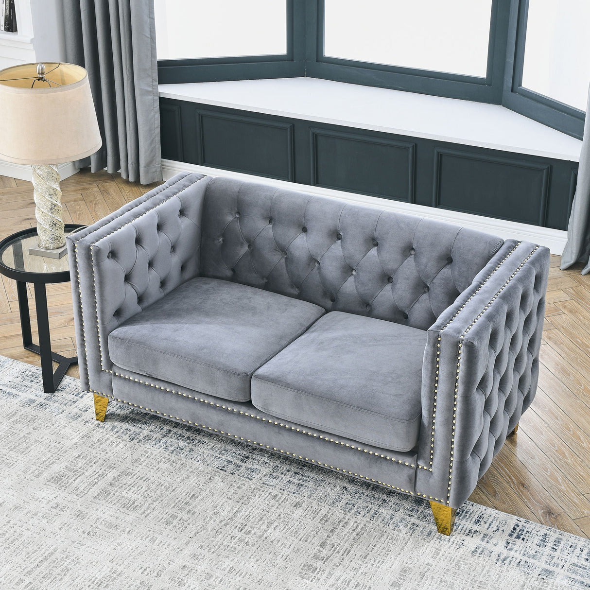 Upholstered Couch Sofa With Button Tufting For Living Room