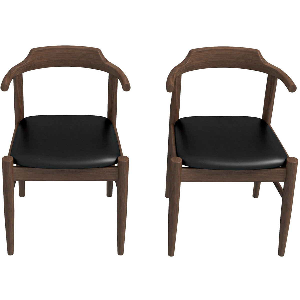 Mid-Century Modern Dining Chair Set of 2 with Solid Wood Frame - Dark Gray or Black