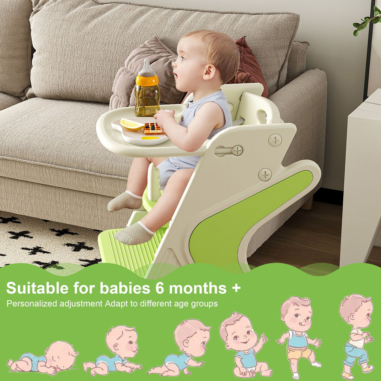 Multifunctional Growing Up Dining Chair With Adjustable Height And 5 Point Seat Belts