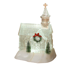 Lighted Church Waterglobe with Spinning Water