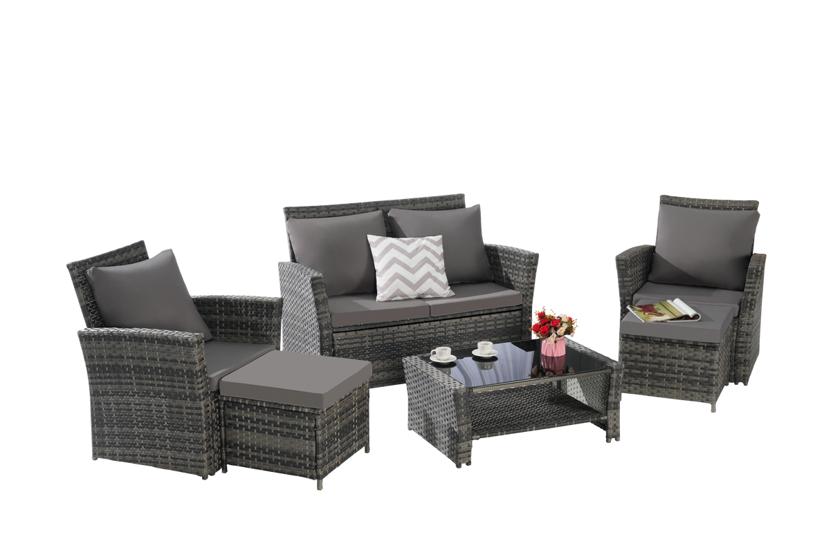 Antigua 6-Piece Handwoven Rattan Outdoor Seating Ensemble