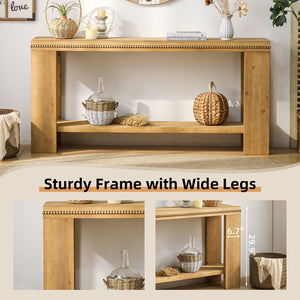 63" Boho Console Table with Storage Shelf – Rustic Farmhouse Sofa Table