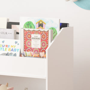 Bookcase Organizer With Storage, 3 Tier Toddler Book Display Shelf For Playroom - White