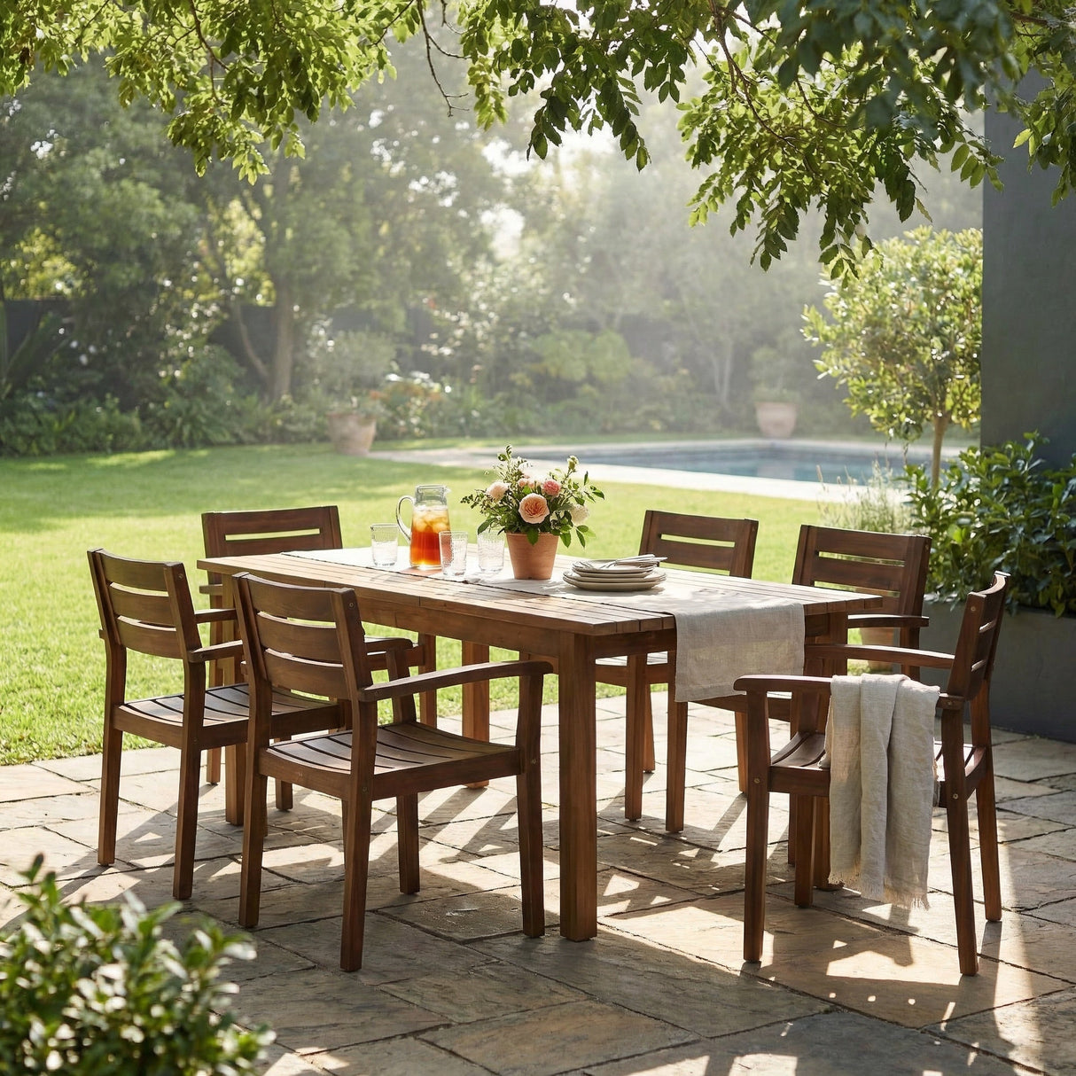 7 Pieces Acacia Wood Outdoor Dining Set