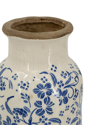 D5.7x12.5' Blue and White Ceramic Accent Vase with Traditional Floral Motifs