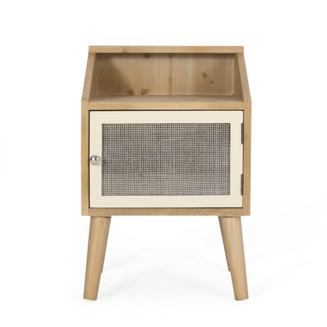 Wood and Rattan End Table – Stylish Storage with Natural Charm