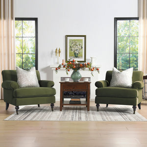 Alana 38" Lawson Accent Arm Chair Metal Casters, Olive Green Performance Velvet
