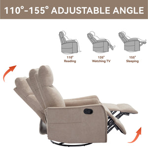 Heat Massage Manual Recliner Chair with Rocker and Swivel in Khaki