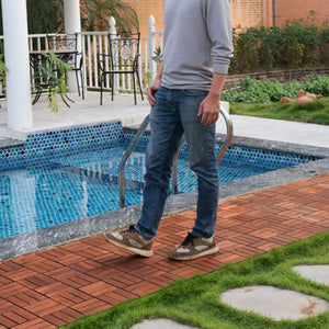 Acacia Wood Interlocking Deck Tiles Checker Pattern For Outdoor Flooring