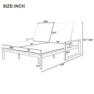 Outdoor Double Lounge Chair With 5 Position Adjustable Backrest