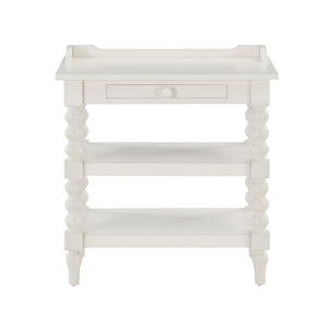 Aria - Nightstand With Styling, 2 Shelves, Pull Out Tray, Spool Turned Legs - Antique White