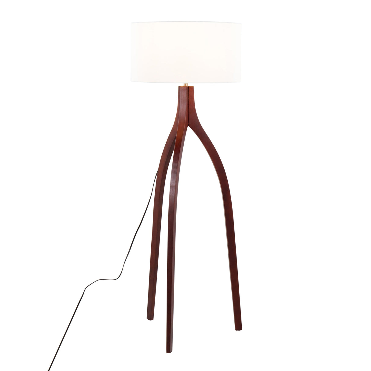 Wishbone Contemporary Floor Lamp in Walnut Wood with White Fabric Shade