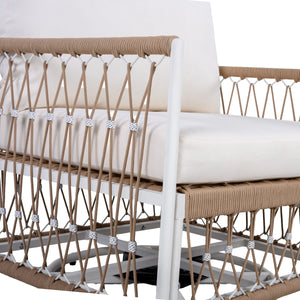 [Set of 2] 360° Swivel Bohemian Outdoor Lounge Chair with Handwoven Rope & Powder-Coated Steel Frame, Waterproof Cushions - Patio, Garden, Poolside