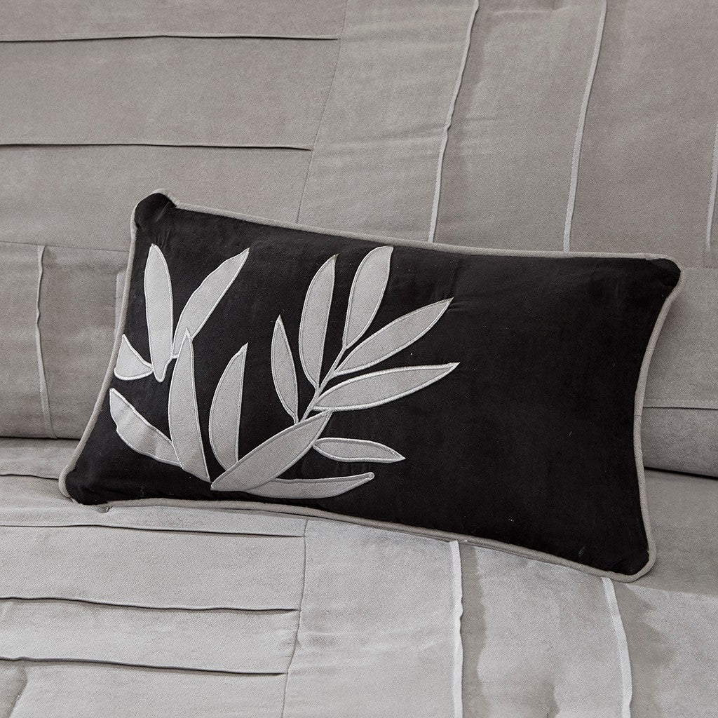 Grey Faux Suede 7 Piece Queen Comforter Set with Pintuck Detailing
