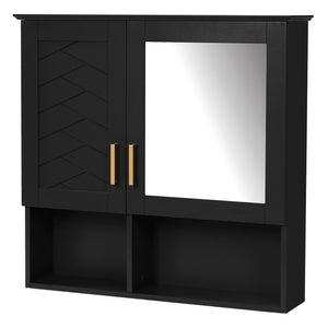2 In 1 Wall-Mounted Mirror Cabinet with Adjustable Shelves - White, Blue, Black