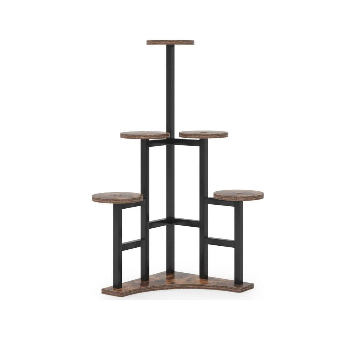 6 Tier Corner Plant Shelf With Frame For Living Room - Rustic Brown