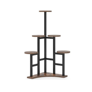 6 Tier Corner Plant Shelf With Frame For Living Room - Rustic Brown