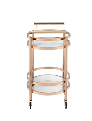 Lakelyn Clear Glass & Rose Gold Finish Serving Cart with 2 Shelves