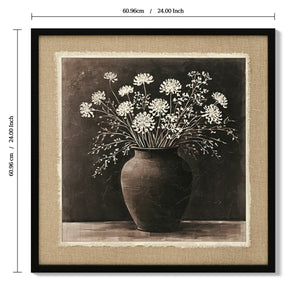 ARTISTIC PATH Abstract Flower Bouquet Wall Art: white flower in a rustic clay pot  Painting Blossom Picture Prints on Linen for Bedroom (24''W x 24''H)