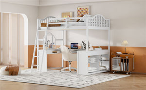 Loft Bed With Drawers, Cabinet, Shelves With Desk