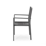 Outdoor modern aluminum dining chair with rope seat (set of 2), gray and dark gray