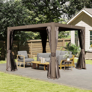 10x10 FT Outdoor Louvered Pergola with Adjustable Louvers - Brown