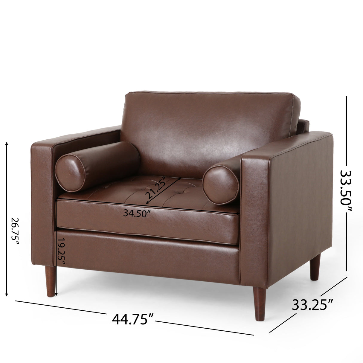 Sophisticated Club Chair with Relaxing Comfort in Dark Brown Faux Leather and Birch Wood