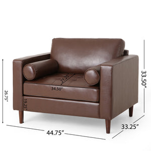 Sophisticated Club Chair with Relaxing Comfort in Dark Brown Faux Leather and Birch Wood