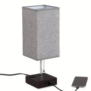 Touch Table Lamp with USB & Outlet – Modern Fabric Shade Bedside Light for Bedroom